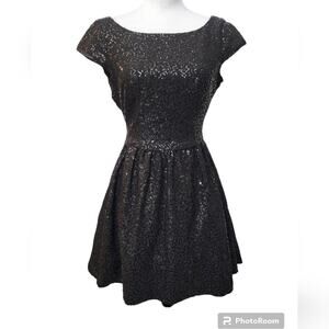 B Darlin Sequin Tulle Fit and Flare LBD Black Cocktail Dress, Size 5/6 (Juniors)